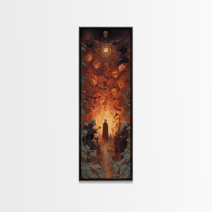 The Pumpkin Patch Maze, Visionary Gothic Art, Tall Narrow Wall Art, Dark Fantasy Wall Art, Framed Canvas Print, Halloween Wall Art