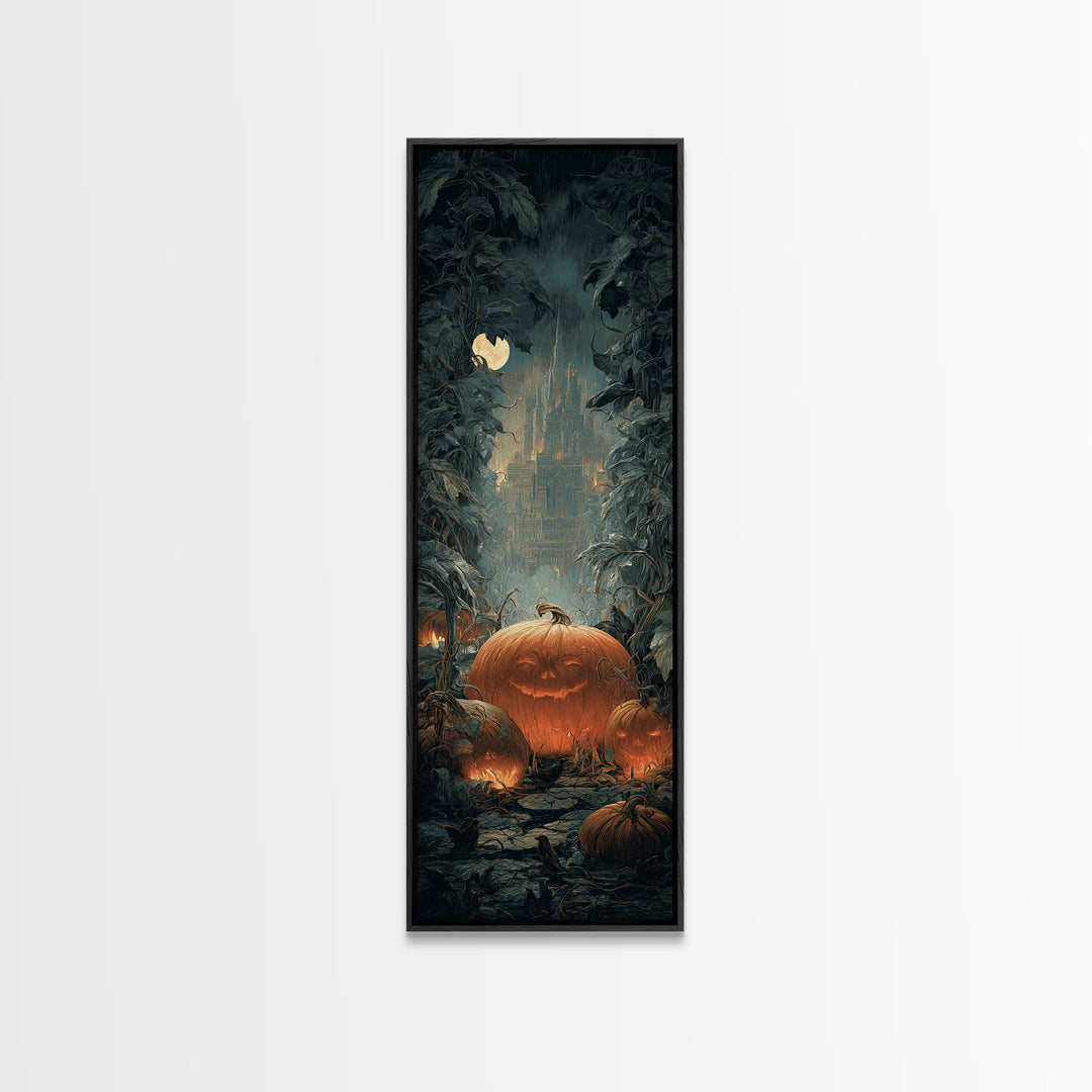 The Pumpkin Patch Maze, Architectural Etching Art, Tall Narrow Wall Art, Gothic Horror Wall Art, Framed Canvas Print