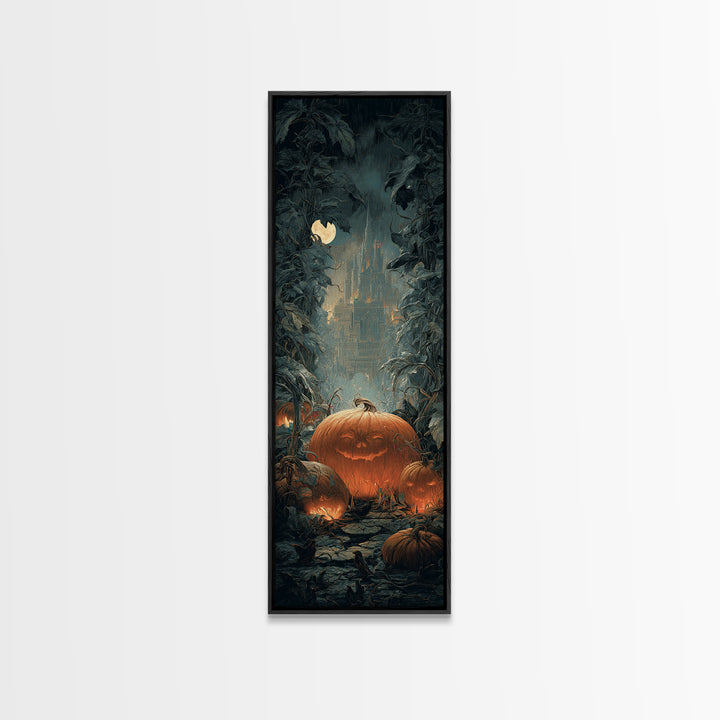 The Pumpkin Patch Maze, Architectural Etching Art, Tall Narrow Wall Art, Gothic Horror Wall Art, Framed Canvas Print