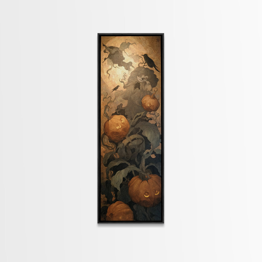 The Pumpkin Patch Maze, Symbolist Dream Art, Tall Narrow Wall Art, Dark Fantasy Wall Art, Canvas Print, Halloween Wall Art