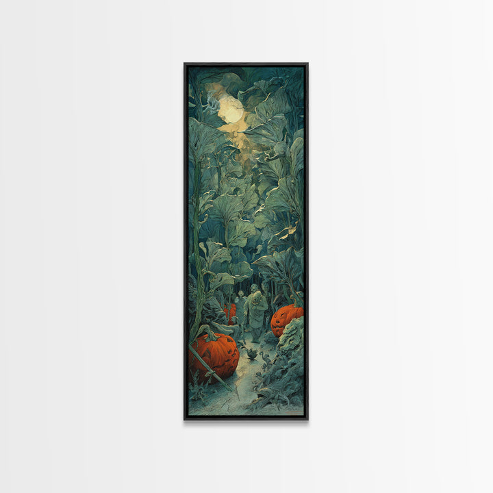 The Pumpkin Patch Maze, Expressionist Nightmare Art, Tall Narrow Wall Art, Dark Halloween Decor, Canvas Print, Halloween Wall Art