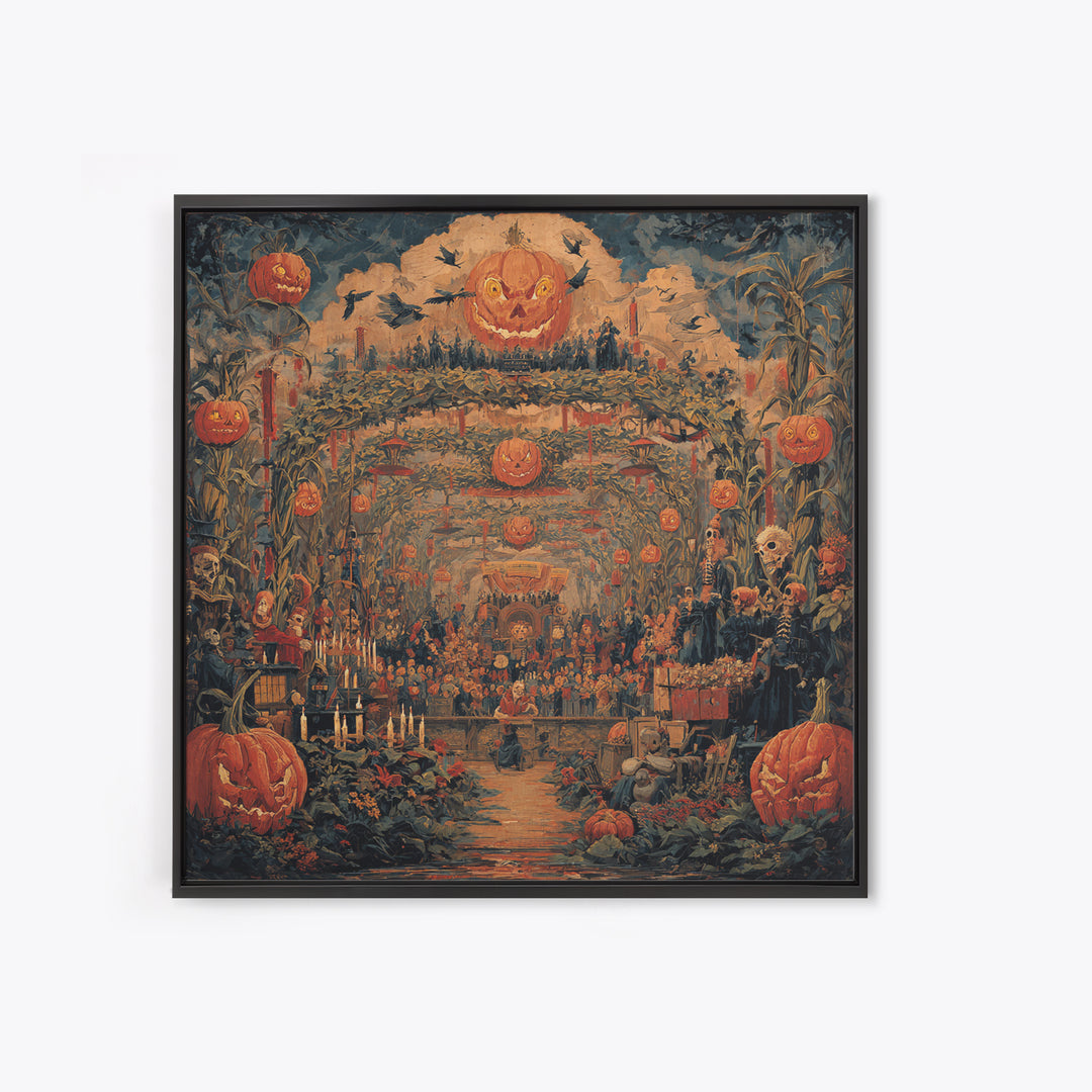 The Pumpkin Patch Maze, Grotesque Carnival Art, Square Wall Art, Dark Halloween Decor, Canvas Print, Halloween Wall Art, Macabre Wall Art