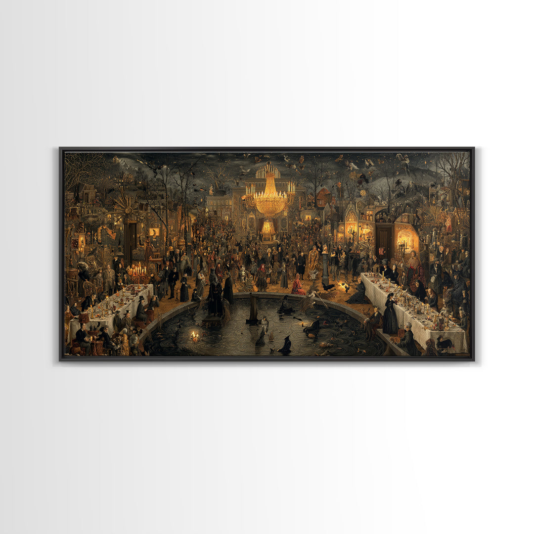 The Haunted Hotel, Northern Renaissance Horror, Wide Panoramic Art, Gothic Horror Wall Art, Canvas Print, Halloween Wall Art