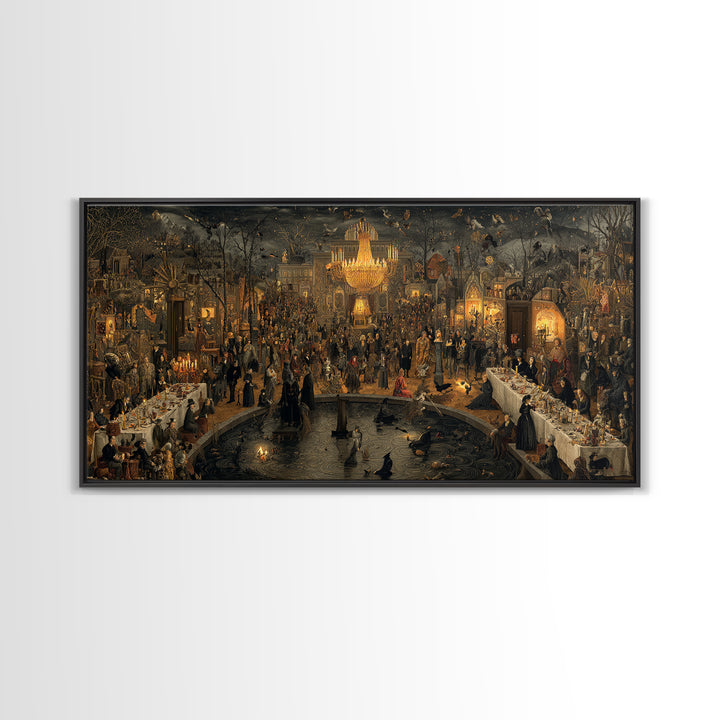 The Haunted Hotel, Northern Renaissance Horror, Wide Panoramic Art, Gothic Horror Wall Art, Canvas Print, Halloween Wall Art