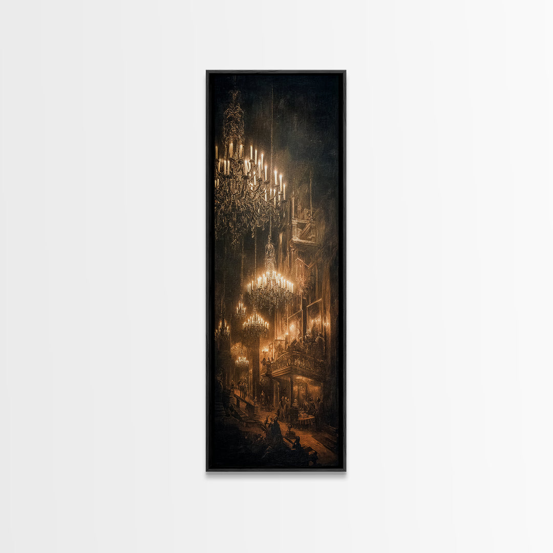 The Haunted Hotel, Dark Renaissance Art, Tall Narrow Wall Art, Dark Halloween Decor, Framed Canvas Print, Halloween Wall Art