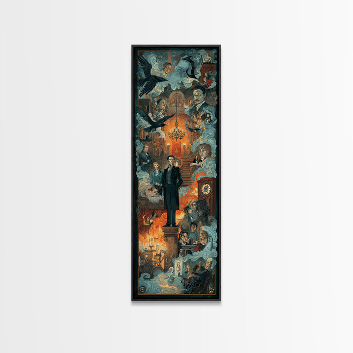 The Haunted Hotel, Gothic Nightmare Art, Tall Narrow Wall Art, Dark Fantasy Wall Art, Framed Canvas Print, Halloween Wall Art