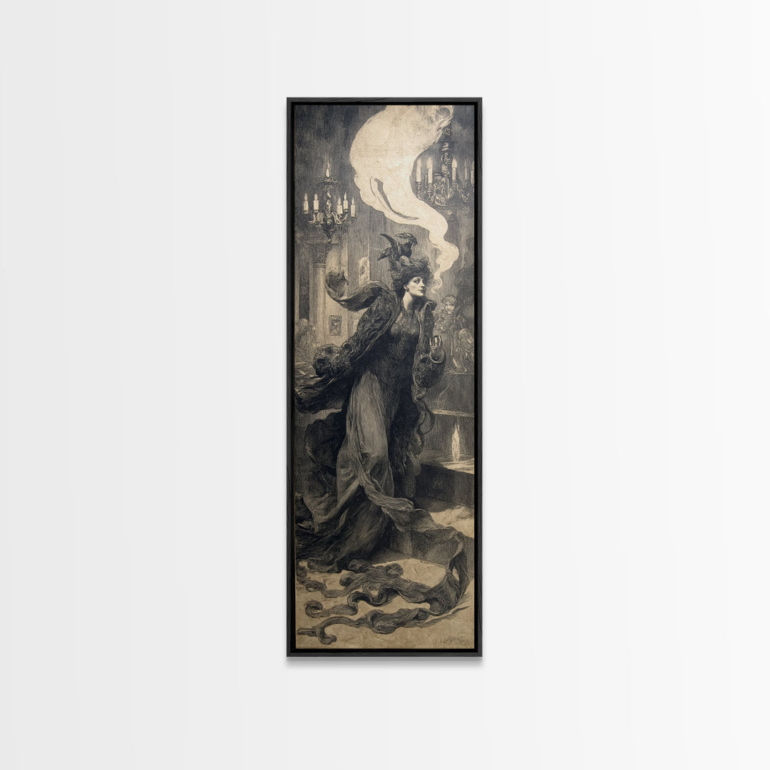 The Haunted Hotel, Dark Symbolist Art, Tall Narrow Wall Art, Dark Fantasy Wall Art, Framed Canvas Print, Halloween Wall Art