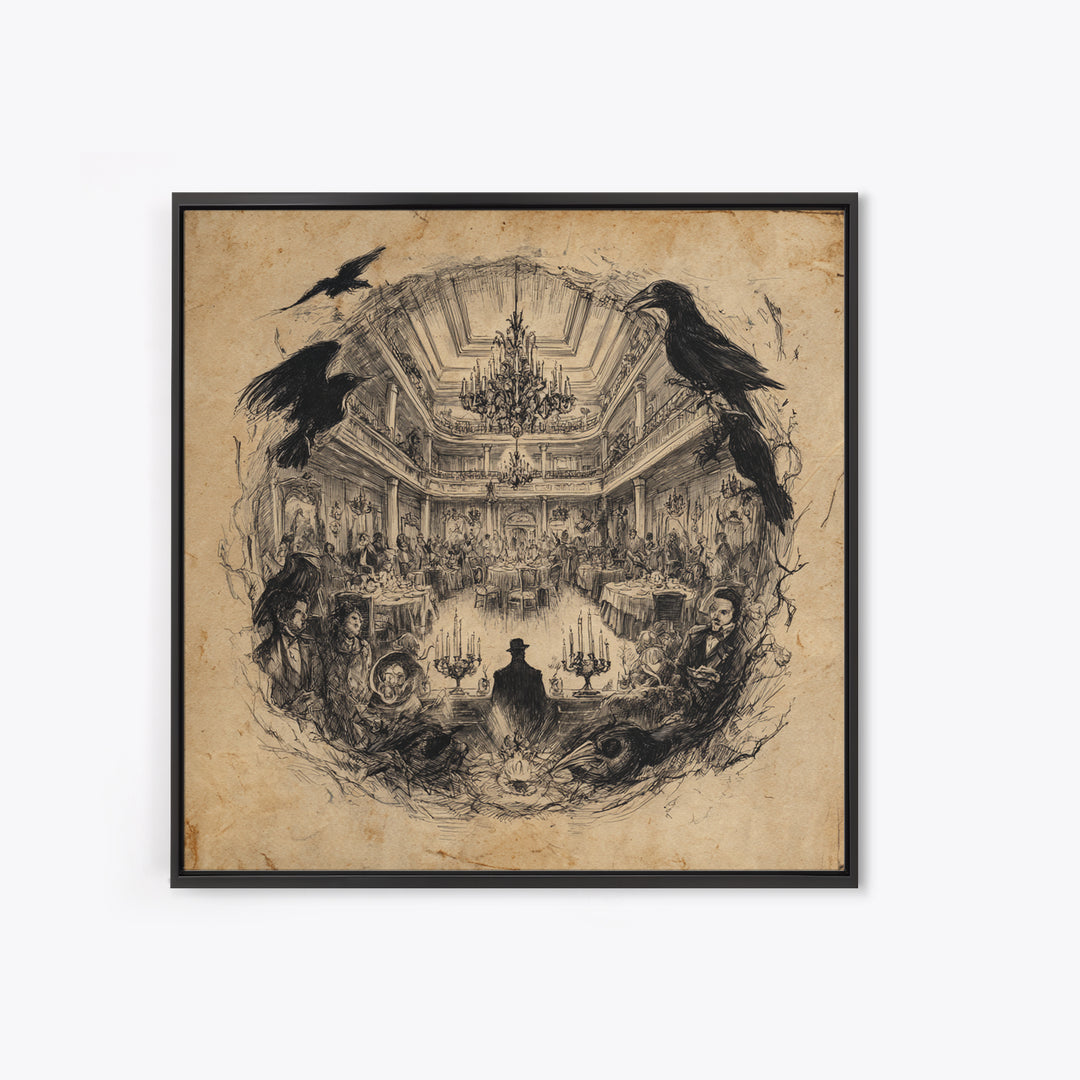 The Haunted Hotel, Expressionist Nightmare Art, Square Wall Art, Dark Fantasy Wall Art, Framed Canvas Print, Halloween Wall Art