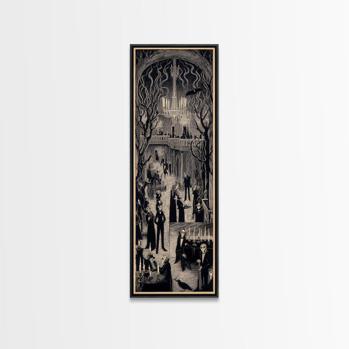 The Haunted Hotel, Expressionist Gothic Art, Tall Narrow Wall Art, Dark Halloween Decor, Framed Canvas Print, Halloween Wall Art