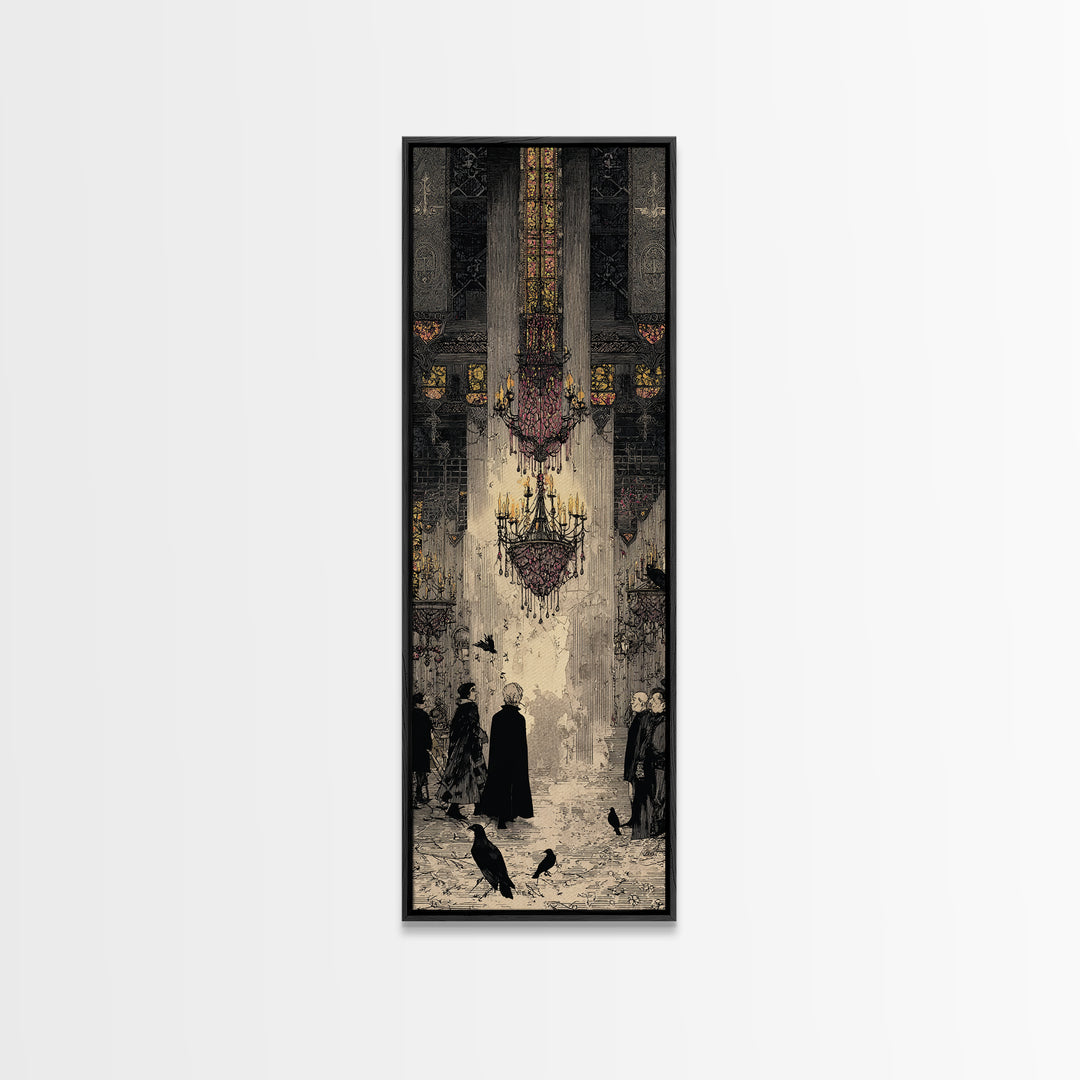 The Haunted Hotel, Stained Glass Gothic Art, Tall Narrow Wall Art, Gothic Horror Wall Art, Canvas Print, Halloween Wall Art