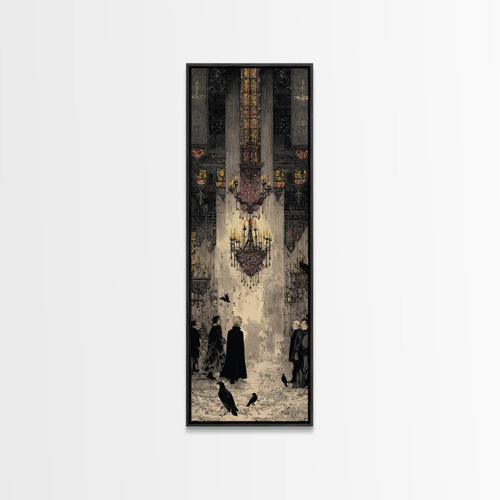 The Haunted Hotel, Stained Glass Gothic Art, Tall Narrow Wall Art, Gothic Horror Wall Art, Canvas Print, Halloween Wall Art