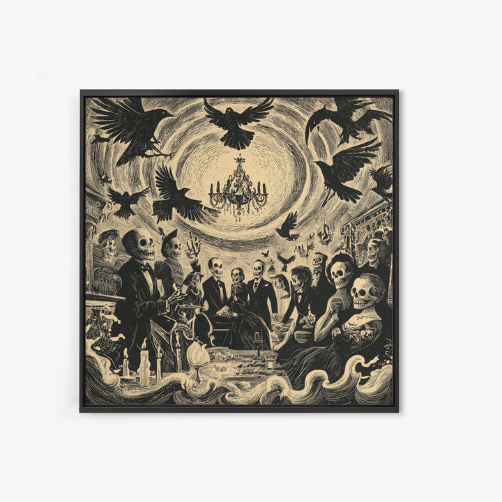 The Haunted Hotel, Macabre Folk Print Art, Square Wall Art, Dark Fantasy Wall Art, Canvas Print, Halloween Wall Art