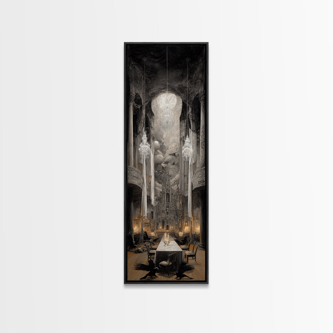 The Haunted Hotel, Surreal Apocalyptic Art, Tall Narrow Wall Art, Macabre Wall Art, Framed Canvas Print, Halloween Wall Art