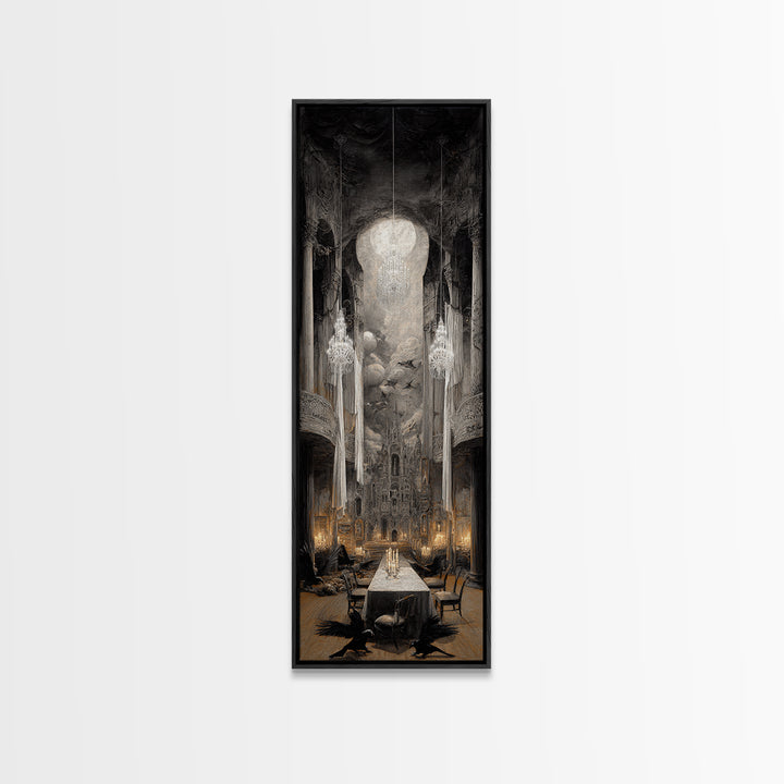 The Haunted Hotel, Surreal Apocalyptic Art, Tall Narrow Wall Art, Macabre Wall Art, Framed Canvas Print, Halloween Wall Art