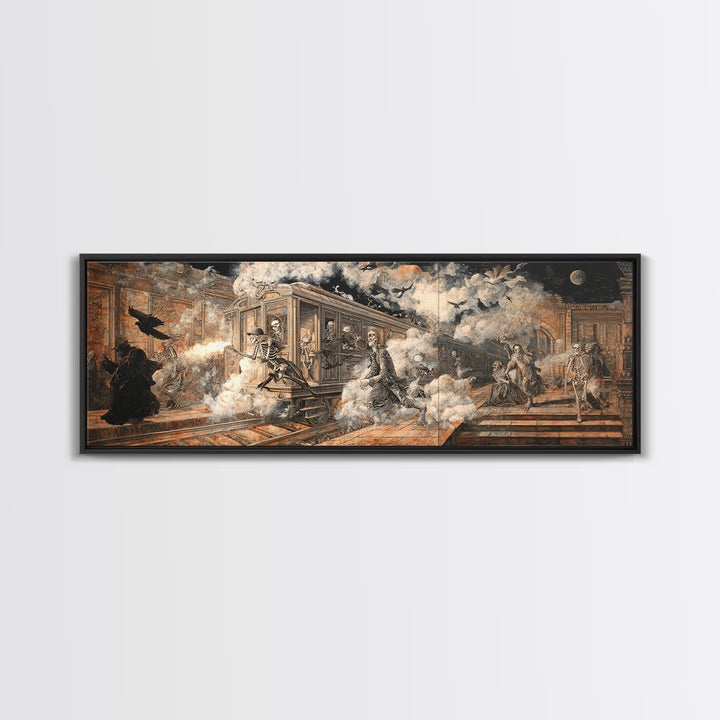The Abandoned Train Station, Danse Macabre Art, Extra Wide Wall Art, Gothic Horror Wall Art, Canvas Print