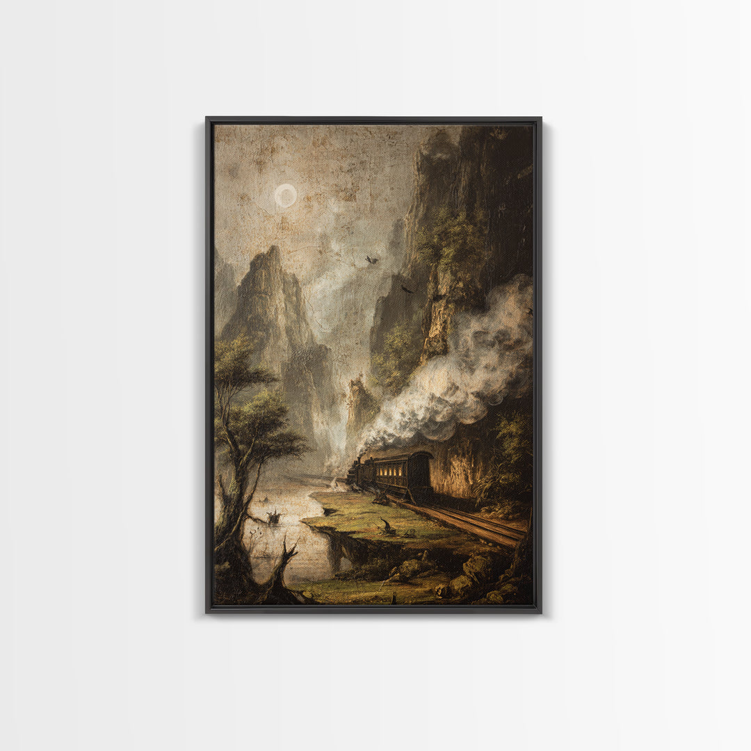 The Abandoned Train Station, Baroque Witchcraft Art, Vertical Wall Art, Dark Halloween Decor, Framed Canvas Print, Halloween Wall Art