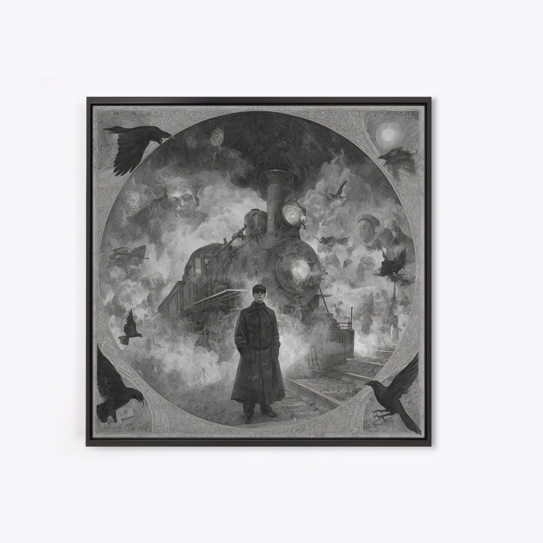 The Abandoned Train Station, Symbolist Dream Art, Square Wall Art, Gothic Horror Wall Art, Canvas Print, Halloween Wall Art