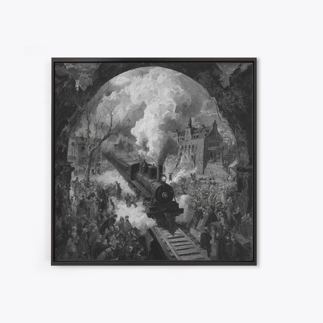 The Abandoned Train Station, Grotesque Carnival Art, Square Wall Art, Dark Halloween Decor, Canvas Print, Halloween Wall Art