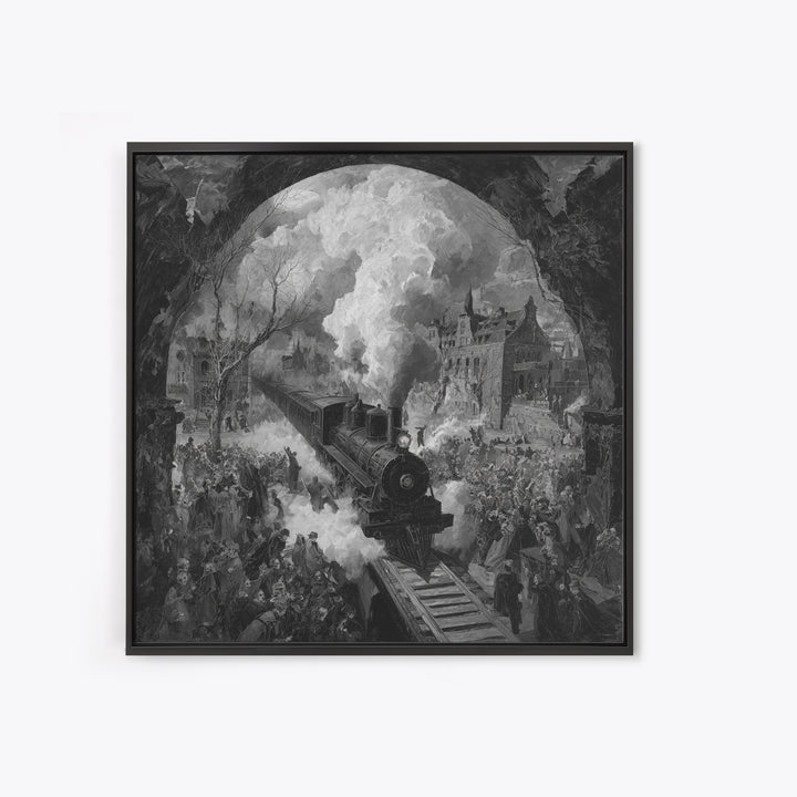 The Abandoned Train Station, Grotesque Carnival Art, Square Wall Art, Dark Halloween Decor, Canvas Print, Halloween Wall Art