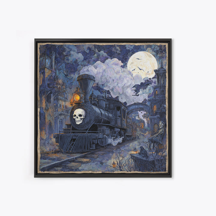The Abandoned Train Station, Macabre Folk Print Art, Square Wall Art, Dark Halloween Decor, Canvas Print, Halloween Wall Art