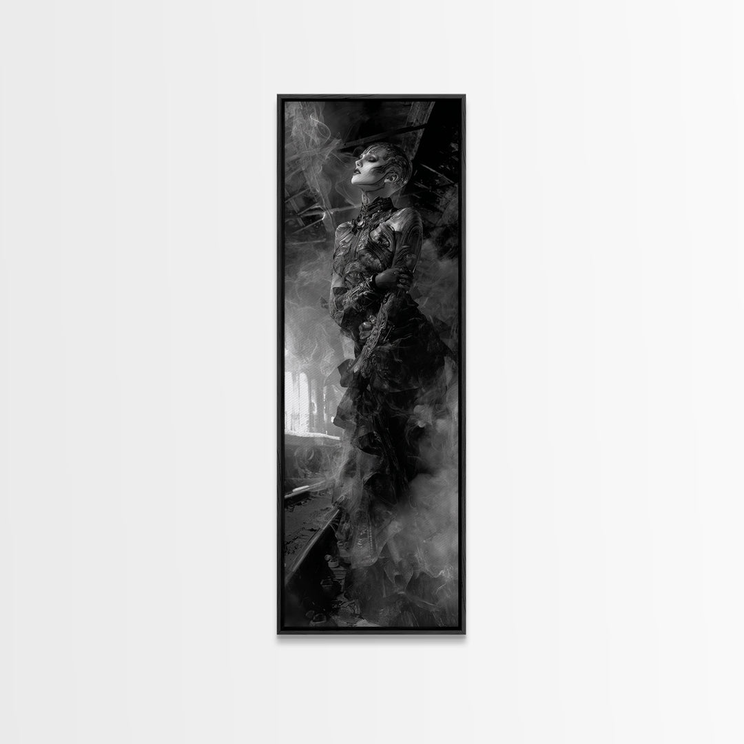 The Abandoned Train Station, Biomechanical Horror Art, Tall Narrow Wall Art, Macabre Wall Art, Framed Canvas Print, Halloween Wall Art