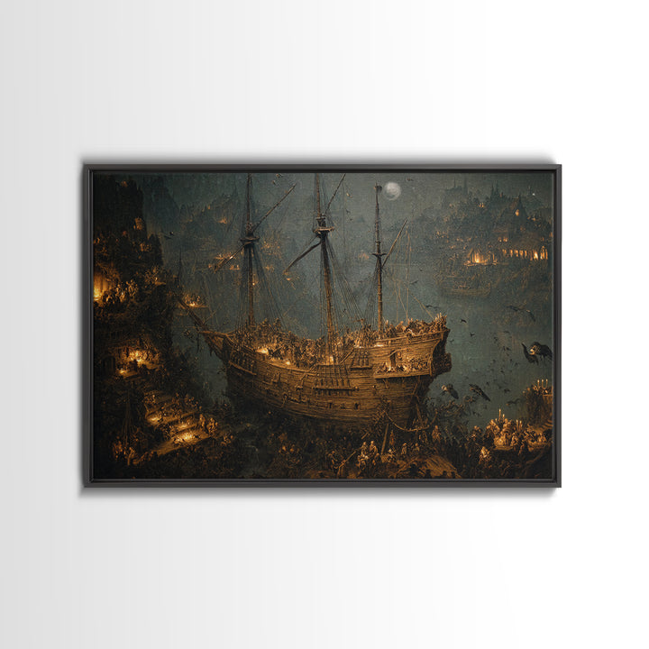 The Shipwreck Cove, Medieval Grotesque Art, Landscape Wall Art, Dark Fantasy Wall Art, Framed Canvas Print, Halloween Wall Art