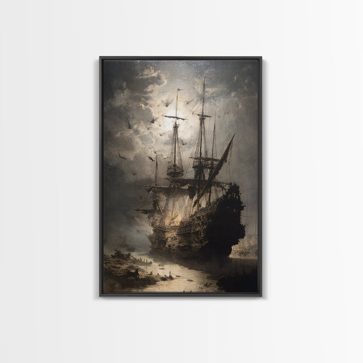The Shipwreck Cove, Dark Romantic Horror Art, Vertical Wall Art, Dark Halloween Decor, Framed Canvas Print, Halloween Wall Art