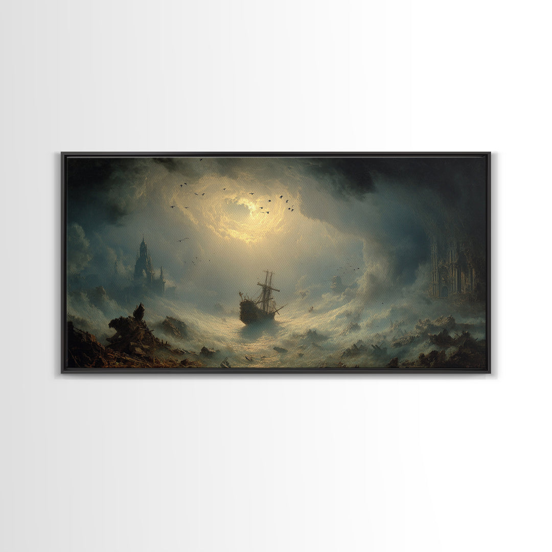 The Shipwreck Cove, Apocalyptic Romantic Art, Wide Panoramic Art, Macabre Wall Art, Canvas Print, Halloween Wall Art, Horror Wall Art