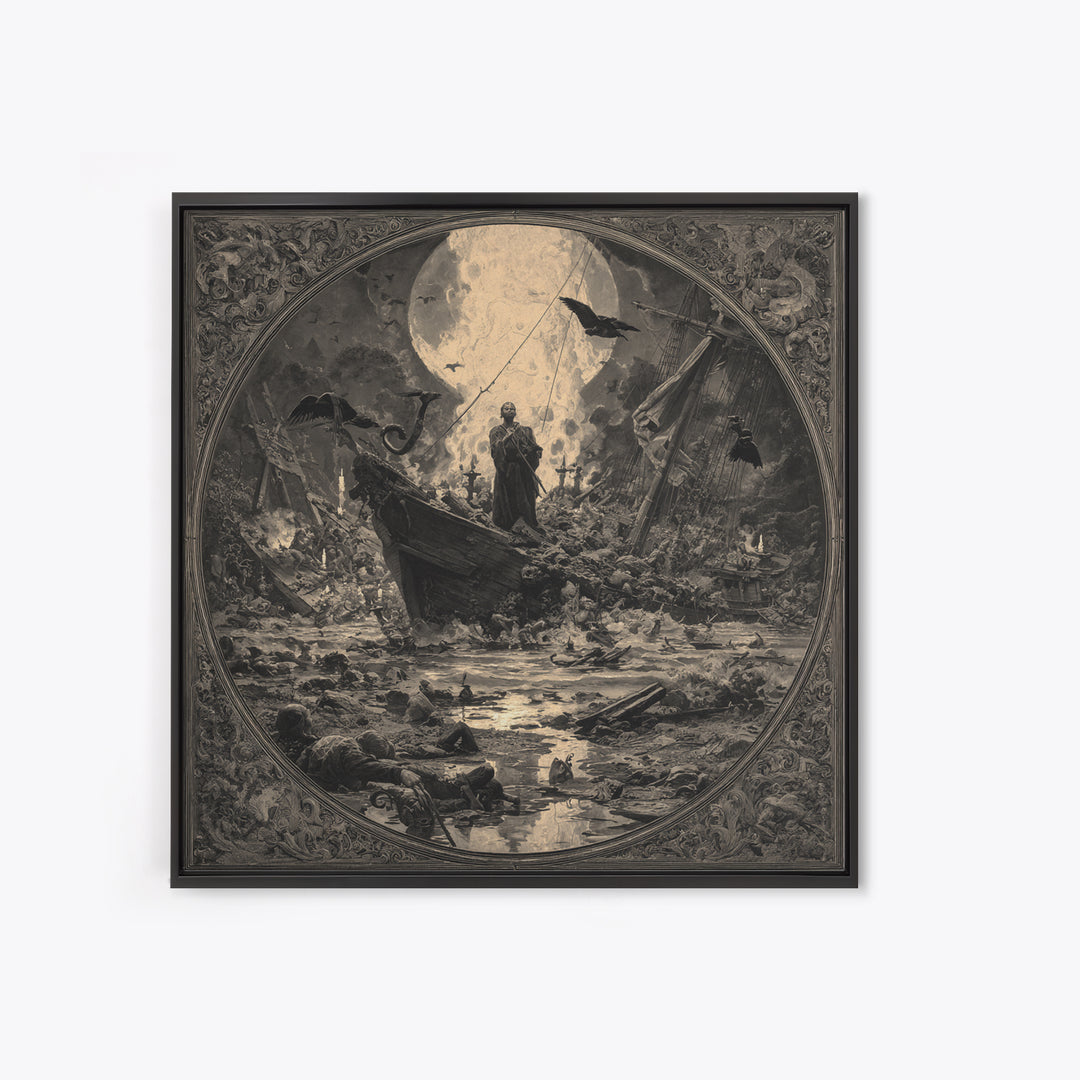 The Shipwreck Cove, Dark Symbolist Art, Square Wall Art, Macabre Wall Art, Framed Canvas Print, Halloween Wall Art