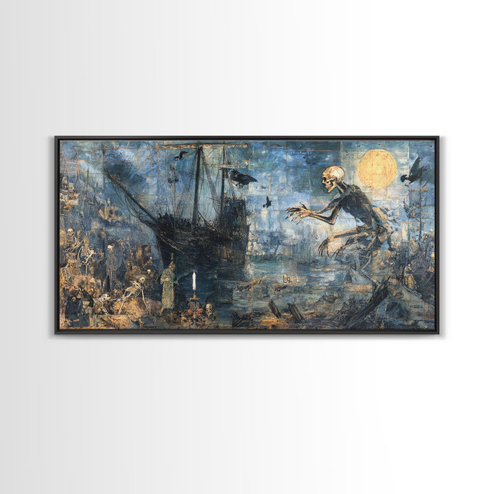 The Shipwreck Cove, Grotesque Carnival Art, Wide Panoramic Art, Dark Fantasy Wall Art, Framed Canvas Print, Halloween Wall Art