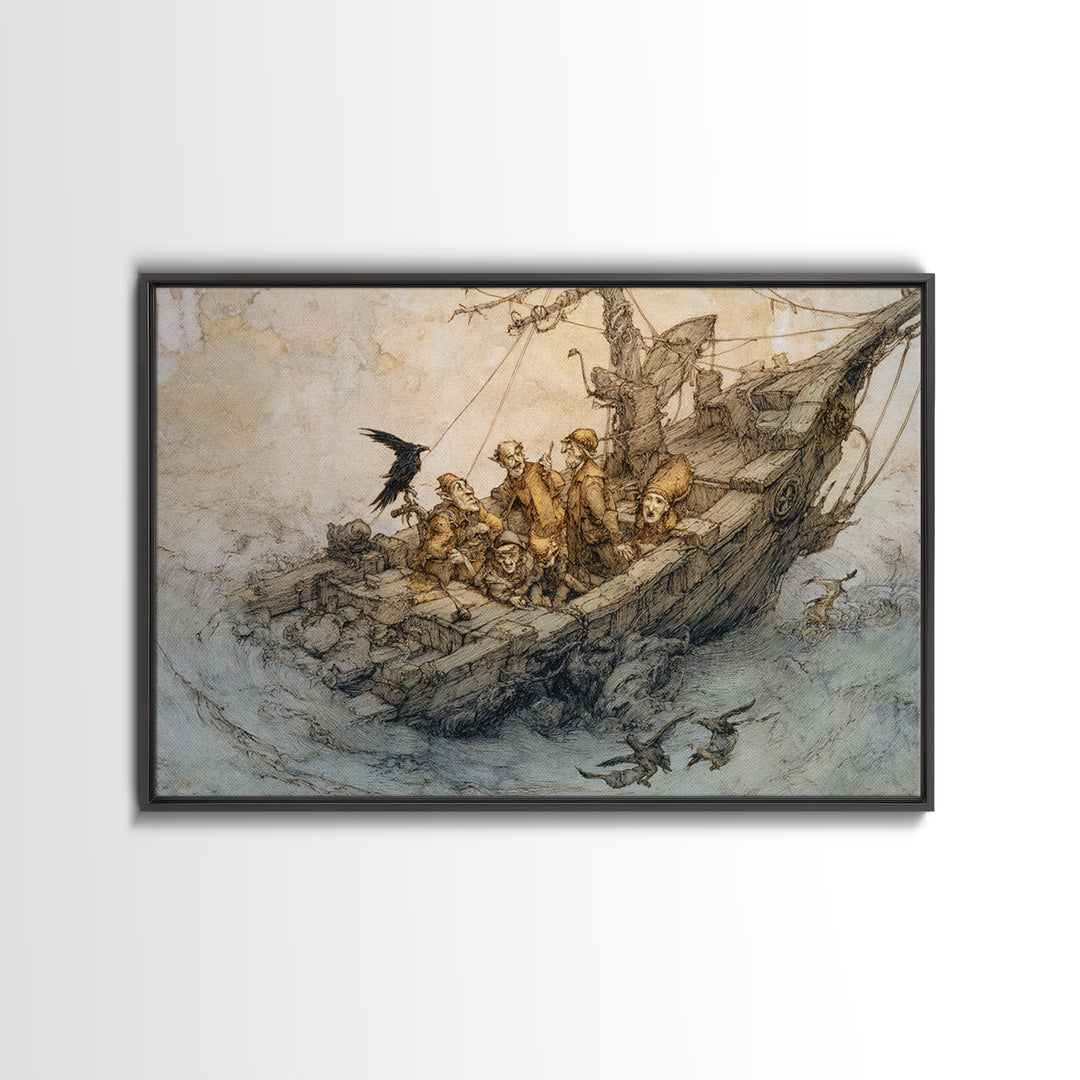 The Shipwreck Cove, Gothic Storybook Art, Landscape Wall Art, Gothic Horror Wall Art, Framed Canvas Print, Halloween Wall Art