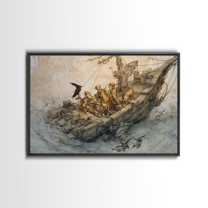 The Shipwreck Cove, Gothic Storybook Art, Landscape Wall Art, Gothic Horror Wall Art, Framed Canvas Print, Halloween Wall Art