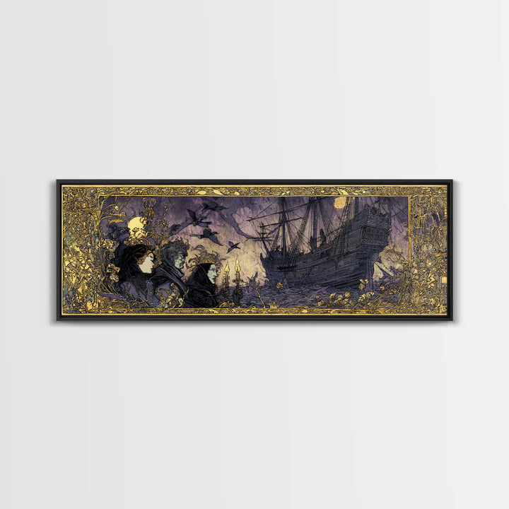 The Shipwreck Cove, Stained Glass Gothic Art, Extra Wide Wall Art, Dark Halloween Decor, Canvas Print, Halloween Wall Art