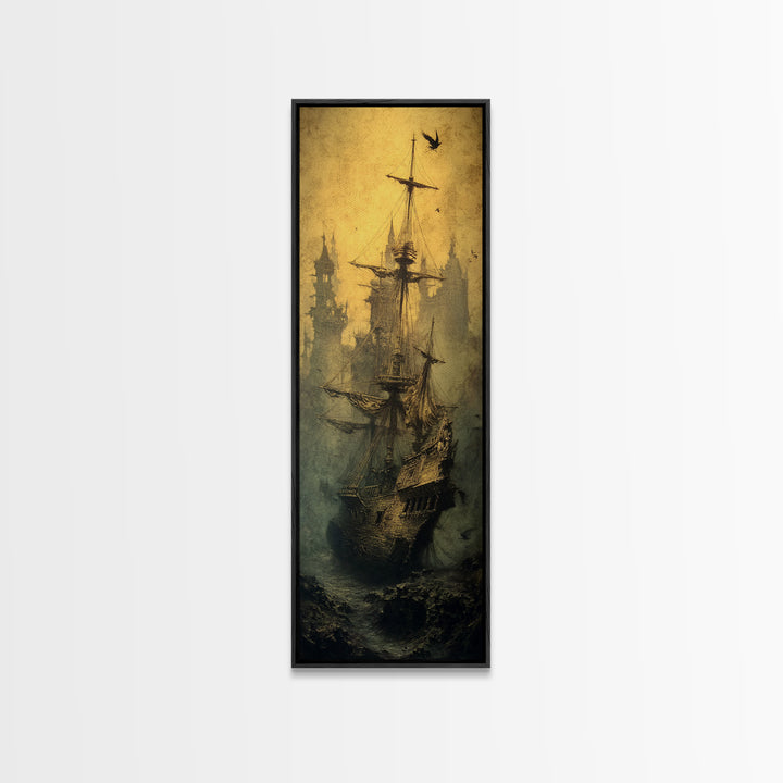 The Shipwreck Cove, Surreal Apocalyptic Art, Tall Narrow Wall Art, Dark Fantasy Wall Art, Canvas Print, Halloween Wall Art
