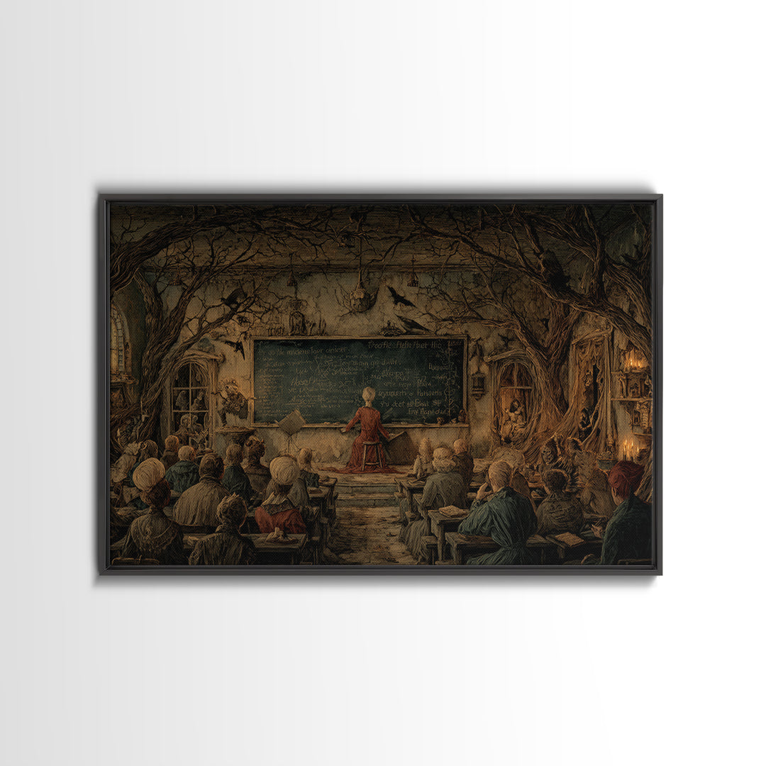 The Silent Schoolhouse, Medieval Grotesque Art, Landscape Wall Art, Gothic Horror Wall Art, Framed Canvas Print, Halloween Wall Art