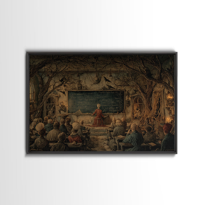 The Silent Schoolhouse, Medieval Grotesque Art, Landscape Wall Art, Gothic Horror Wall Art, Framed Canvas Print, Halloween Wall Art