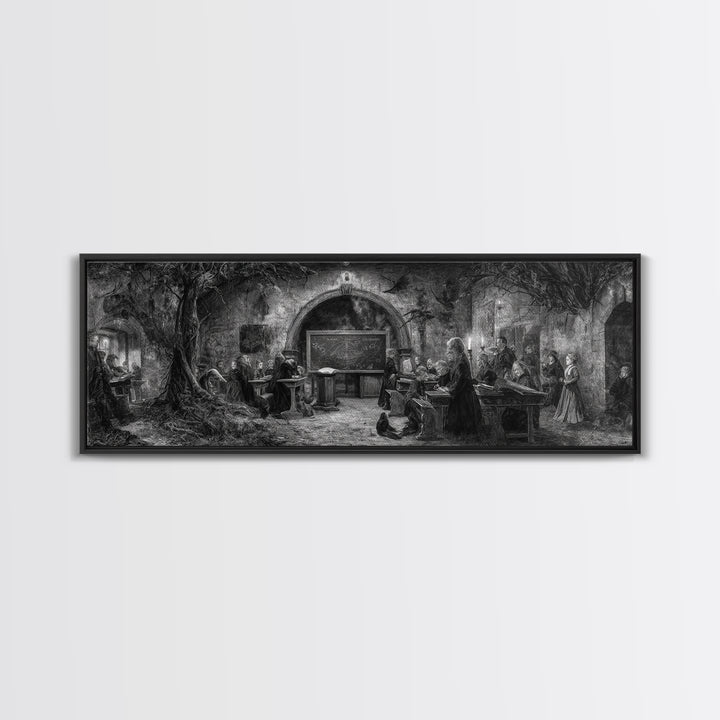 The Silent Schoolhouse, Dark Romantic Horror Art, Extra Wide Wall Art, Dark Halloween Decor, Framed Canvas Print, Halloween Wall Art