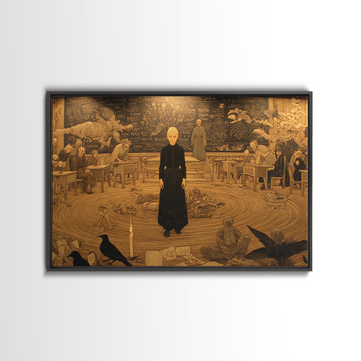 The Silent Schoolhouse, Symbolist Death Art, Landscape Wall Art, Gothic Horror Wall Art, Canvas Print, Halloween Wall Art