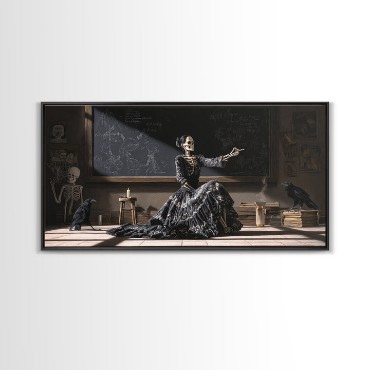 The Silent Schoolhouse, Macabre Folk Print Art, Wide Panoramic Art, Dark Halloween Decor, Framed Canvas Print, Macabre Wall Art