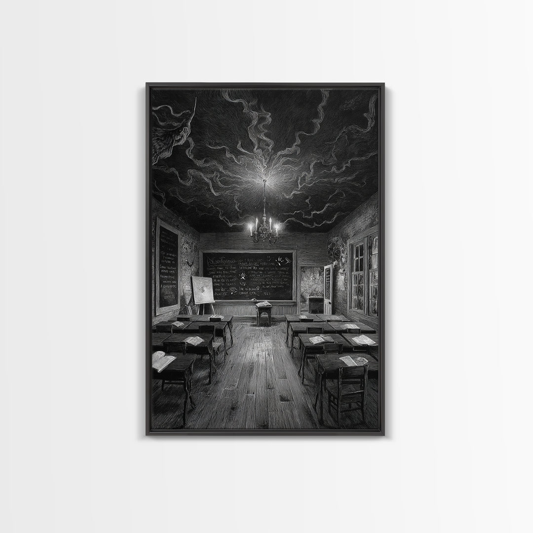 The Silent Schoolhouse, Victorian Macabre Art, Vertical Wall Art, Gothic Horror Wall Art, Framed Canvas Print, Halloween Wall Art