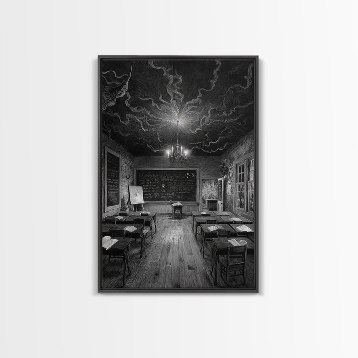 The Silent Schoolhouse, Victorian Macabre Art, Vertical Wall Art, Gothic Horror Wall Art, Framed Canvas Print, Halloween Wall Art