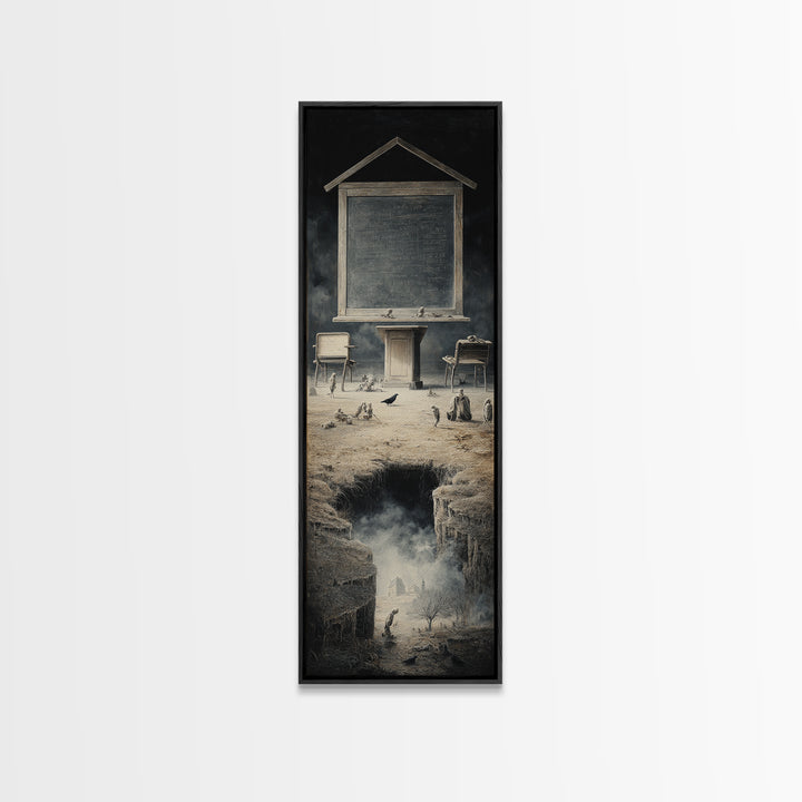 The Silent Schoolhouse, Surreal Apocalyptic Art, Tall Narrow Wall Art, Dark Fantasy Wall Art, Canvas Print, Halloween Wall Art