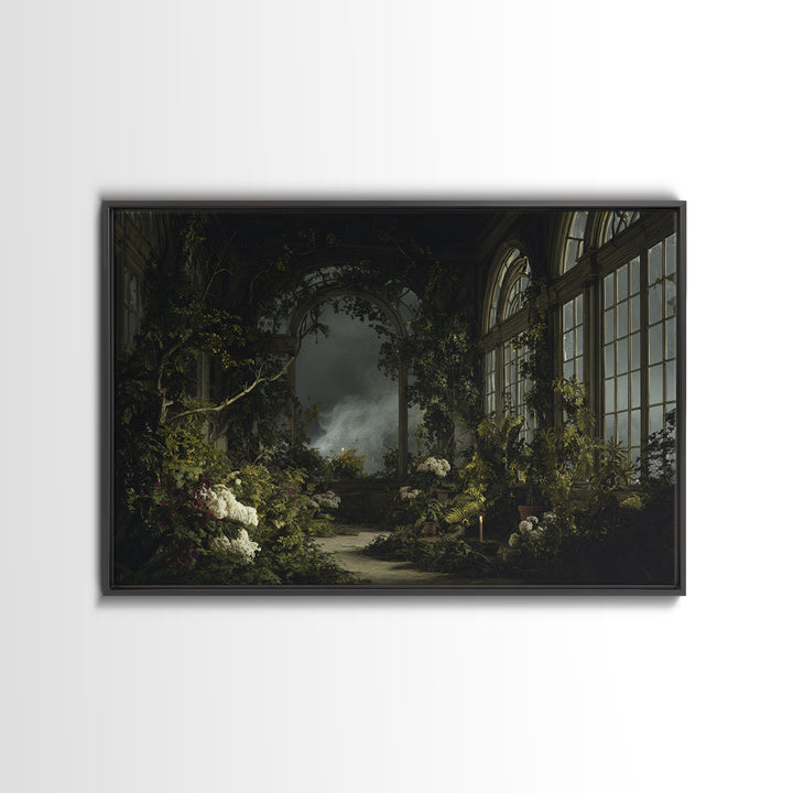 The Cemetery Greenhouse, Baroque Witchcraft Art, Landscape Wall Art, Dark Halloween Decor, Canvas Print, Halloween Wall Art