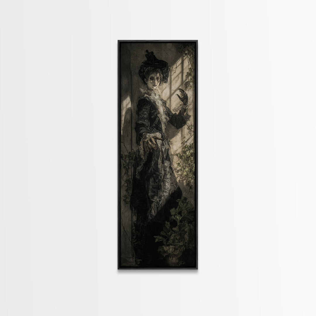 The Cemetery Greenhouse, Dark Romantic Horror Art, Tall Narrow Wall Art, Gothic Horror Wall Art, Framed Canvas Print, Halloween Wall Art
