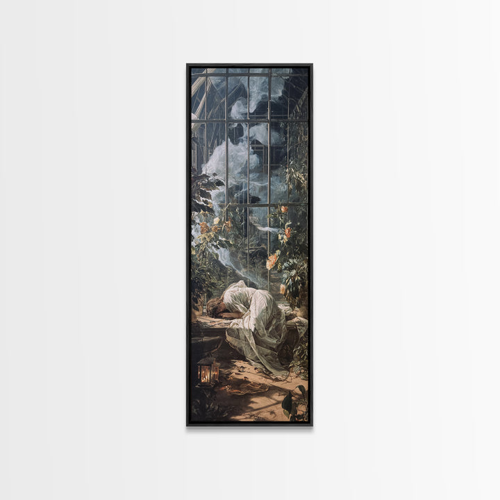 The Cemetery Greenhouse, Gothic Nightmare Art, Tall Narrow Wall Art, Dark Fantasy Wall Art, Framed Canvas Print, Halloween Wall Art