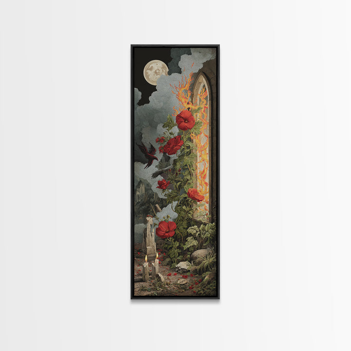The Cemetery Greenhouse, Visionary Gothic Art, Tall Narrow Wall Art, Macabre Wall Art, Canvas Print, Halloween Wall Art