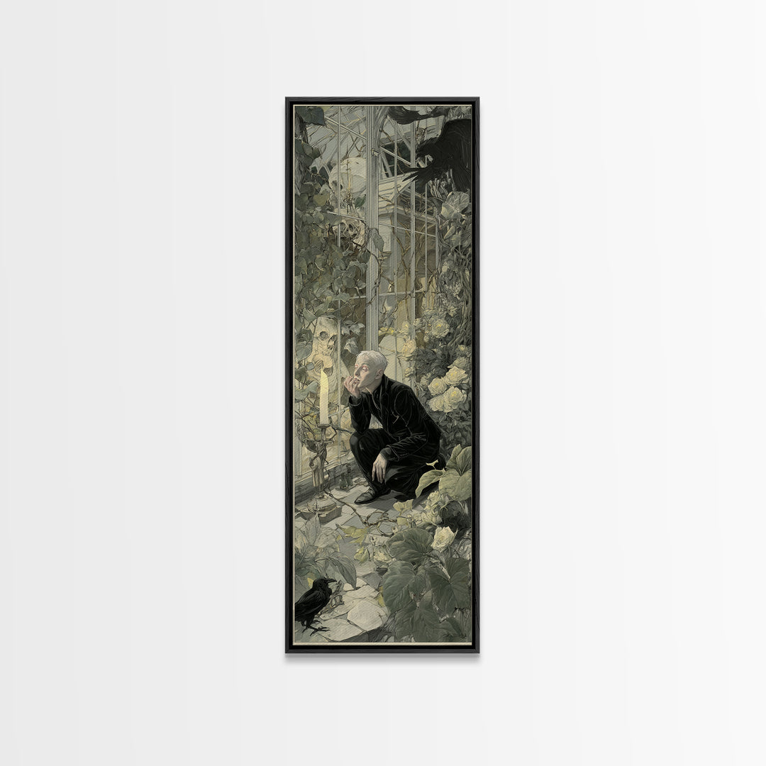The Cemetery Greenhouse, Symbolist Etching Art, Tall Narrow Wall Art, Dark Fantasy Wall Art, Canvas Print, Halloween Wall Art