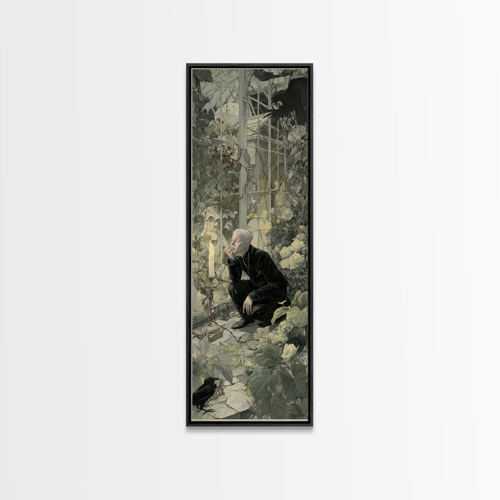 The Cemetery Greenhouse, Symbolist Etching Art, Tall Narrow Wall Art, Dark Fantasy Wall Art, Canvas Print, Halloween Wall Art