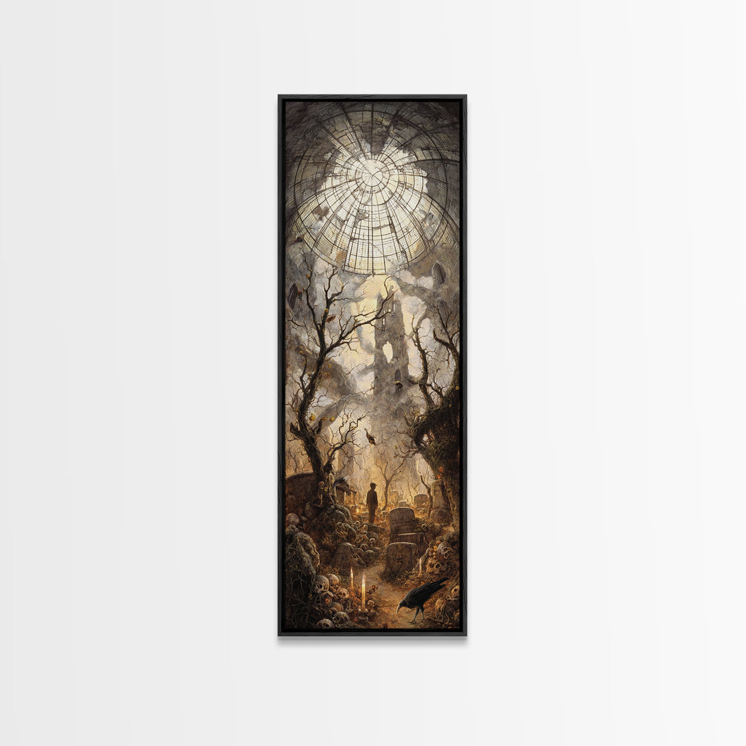 The Cemetery Greenhouse, Surreal Apocalyptic Art, Tall Narrow Wall Art, Dark Halloween Decor, Framed Canvas Print