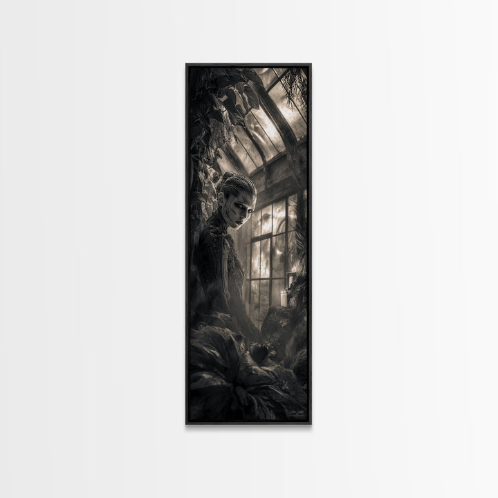 The Cemetery Greenhouse, Biomechanical Horror Art, Tall Narrow Wall Art, Gothic Horror Wall Art, Canvas Print, Halloween Wall Art